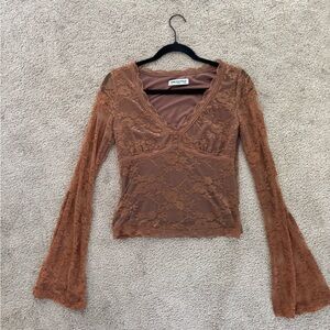 Princess Polly Long Sleeve Brown Lace Top